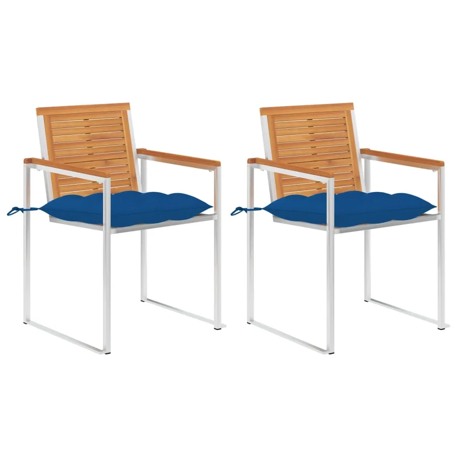 Chaises de jardin avec coussins lot de 2 Acacia solide et acier
