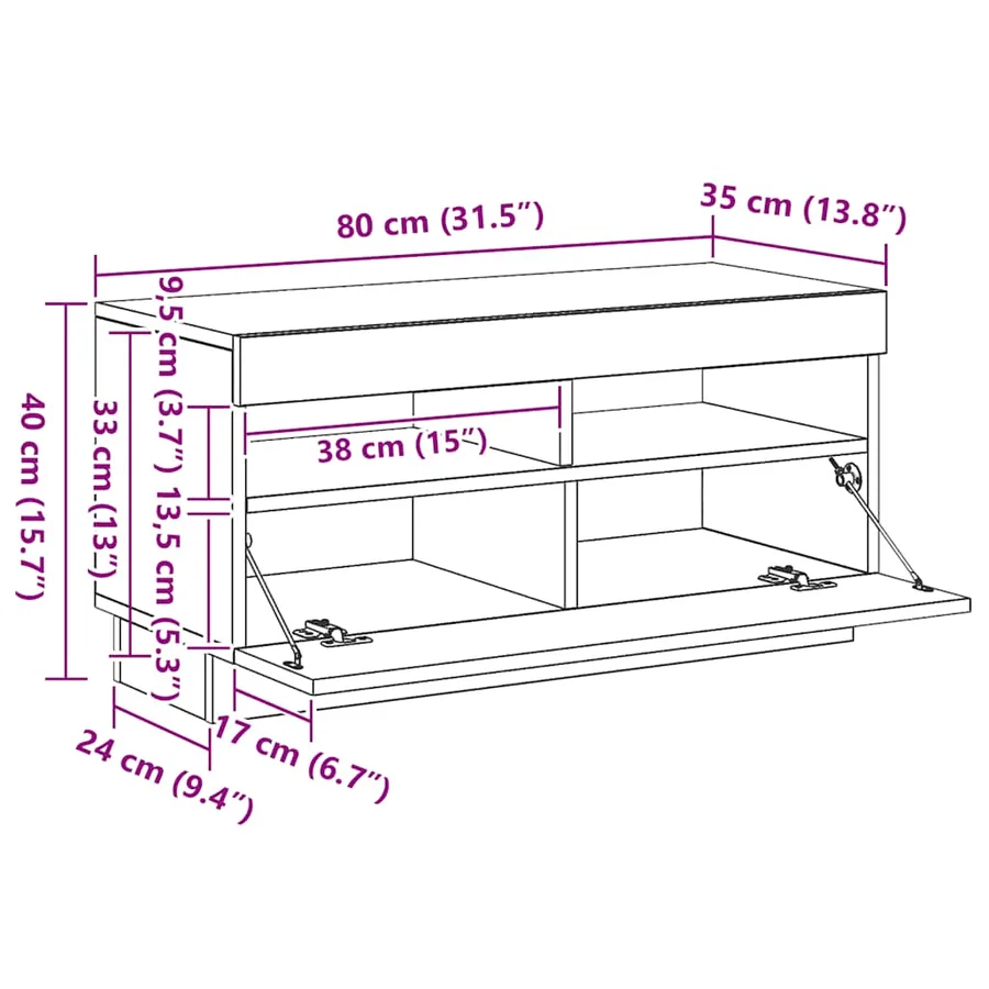 Meuble TV avec lumières LED chêne sonoma 80x35x40 cm - 15