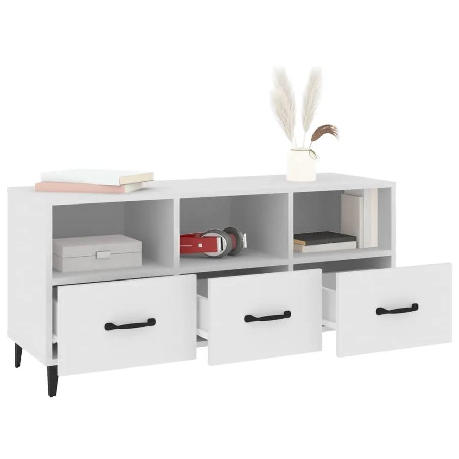 Meuble TV Blanc 102x35x50 cm Bois d'ingénierie - 4