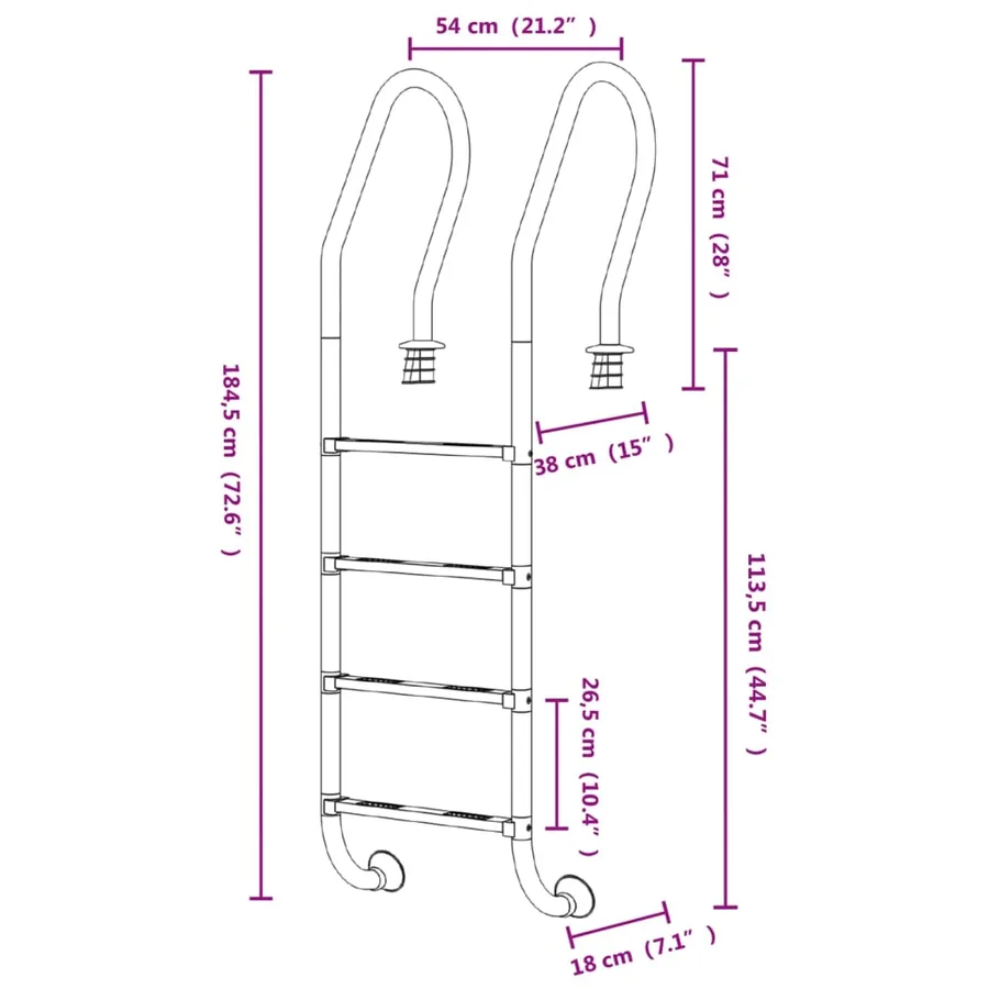 Échelle de piscine 54x38x184,5 cm acier inoxydable 304 - 6