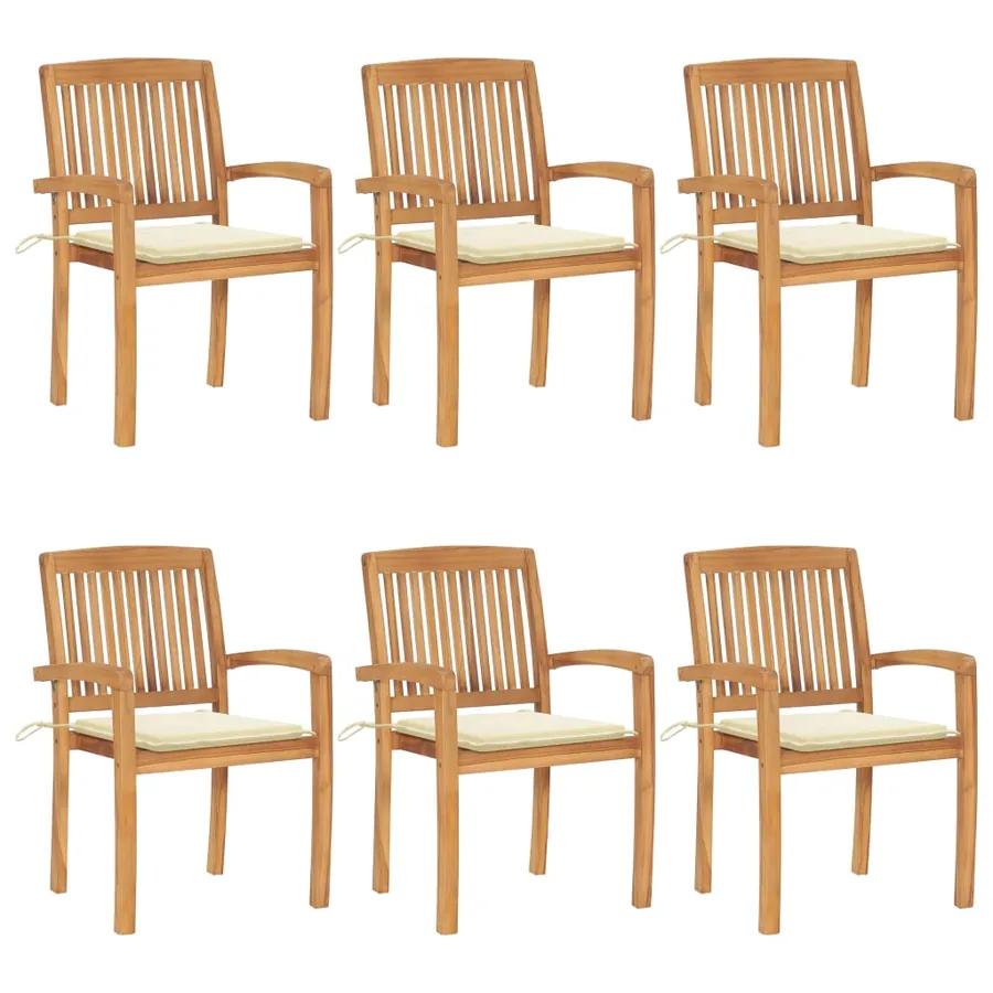 Chaises de jardin empilables avec coussins lot de 6 Teck solide