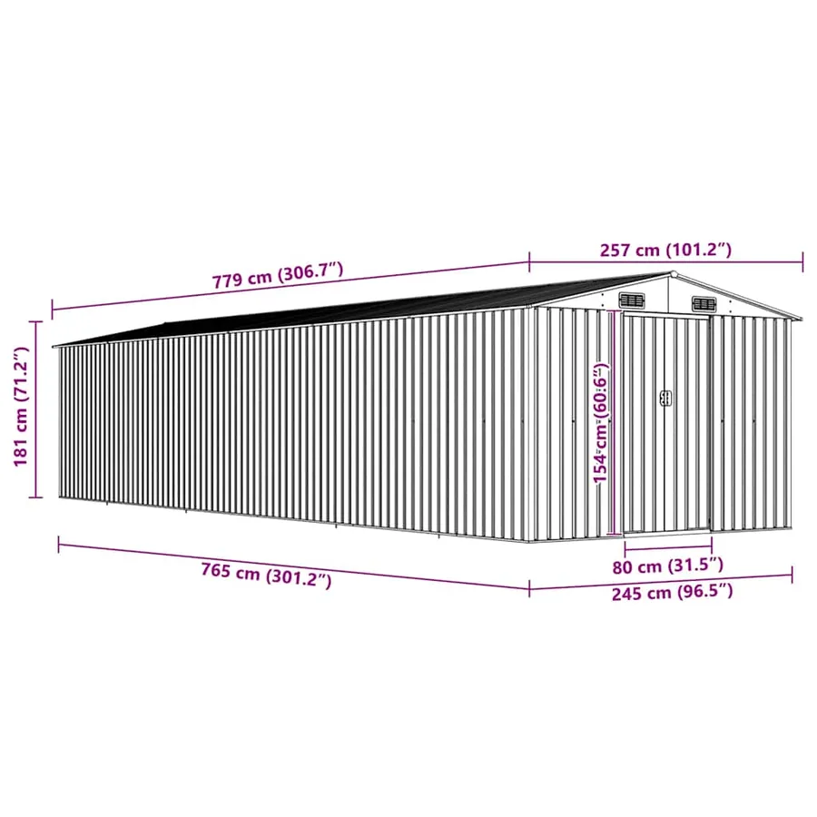 Abri de jardin Anthracite 257x779x181 cm Acier galvanisé - 9