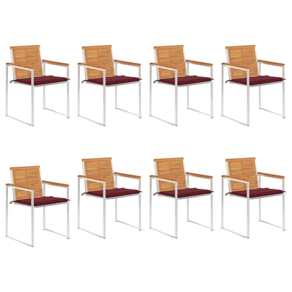 Chaises de jardin lot de 8 avec coussins Bois d'acacia solide