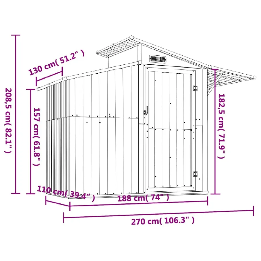 Abri de Jardin Vert 270x130x208,5 cm Métal Galvanisé - 7