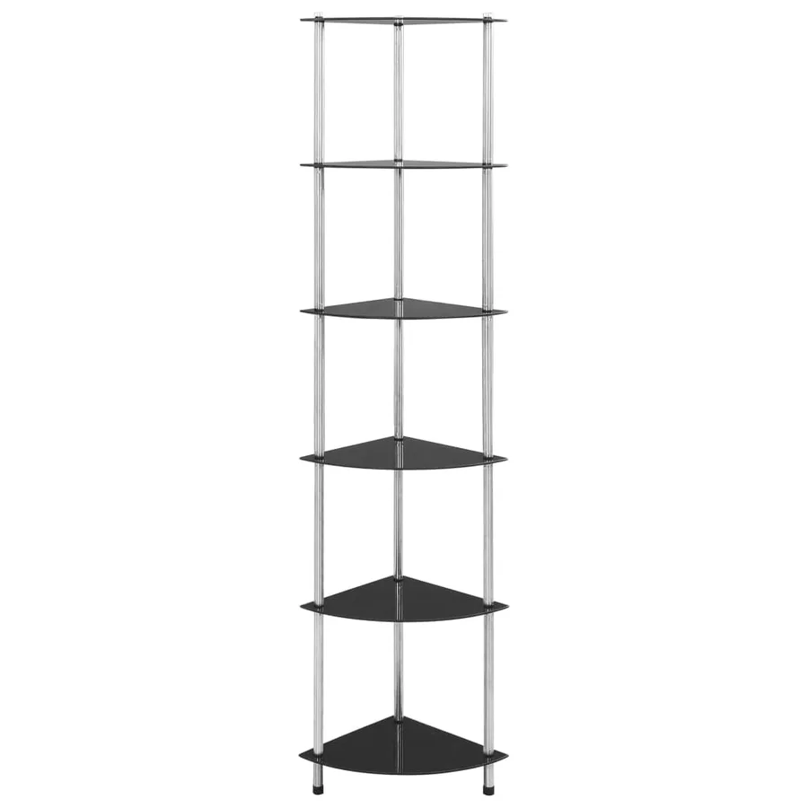 Étagère à 6 niveaux Noir 30x30x160 cm Verre trempé - 2