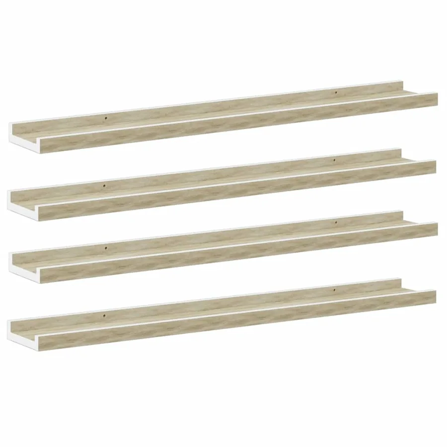 Étagères murales 4 pcs blanc et chêne sonoma 80x9x3 cm - 2