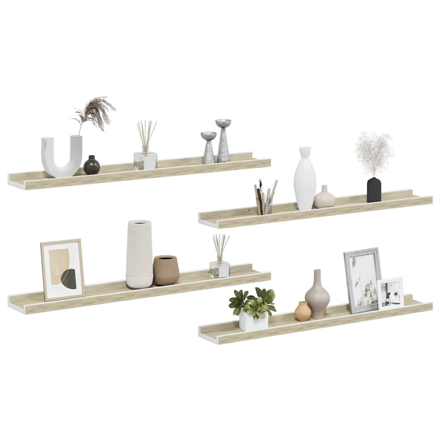 Étagères murales 4 pcs blanc et chêne sonoma 80x9x3 cm - 4