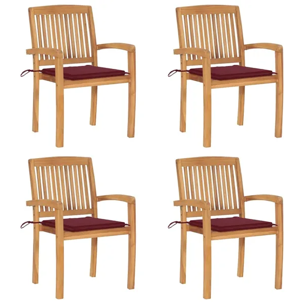Chaises de jardin empilables avec coussins lot de 4 Teck solide