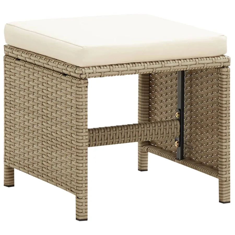 Tabourets de jardin lot de 4 avec coussins Résine tressée Beige - 2