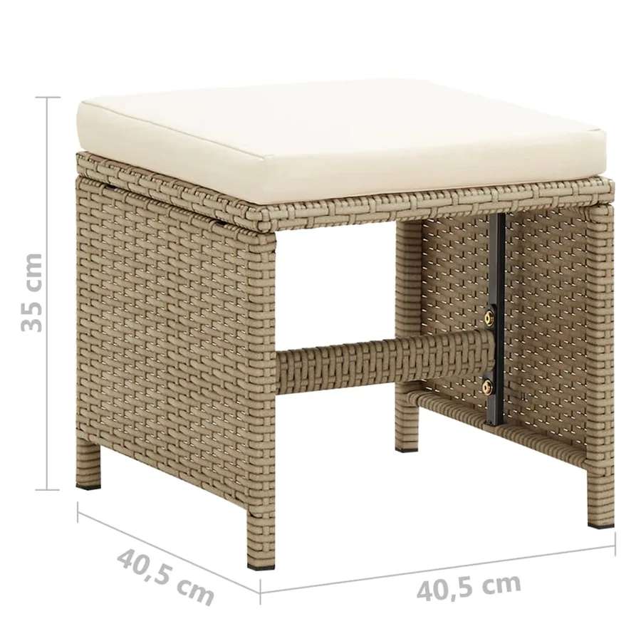 Tabourets de jardin lot de 4 avec coussins Résine tressée Beige - 8