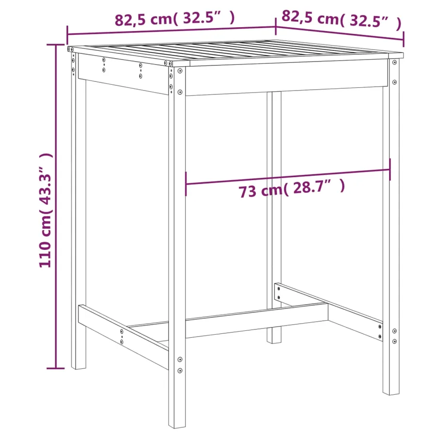 Table de jardin gris 82,5x82,5x110 cm bois massif de pin - 7