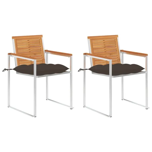Chaises de jardin avec coussins lot de 2 Acacia solide et acier