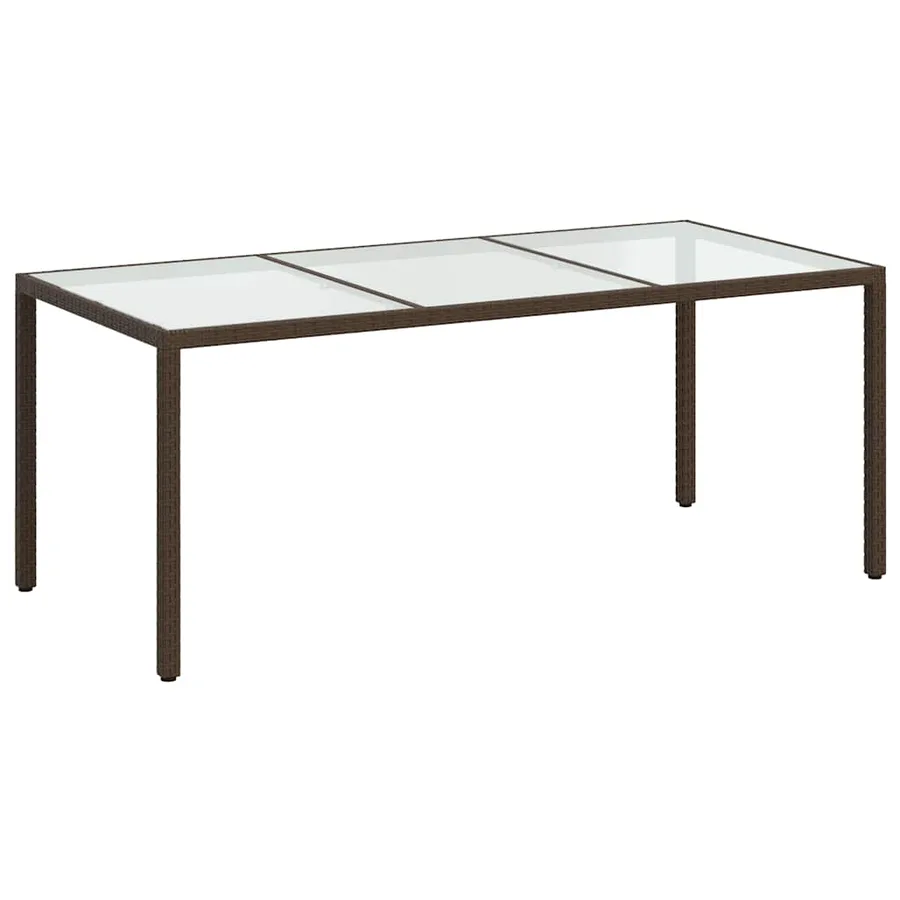 Table de jardin Marron 190x90x75 cm Verre trempé/résine tressée - 2