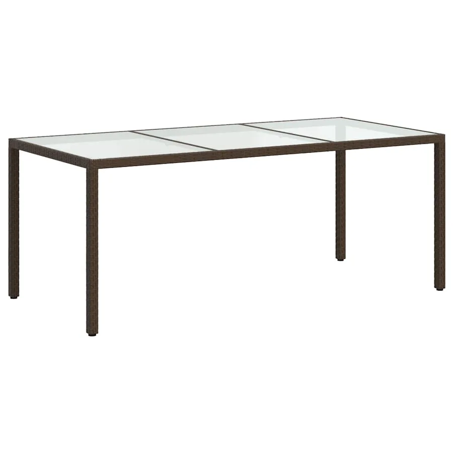 Table de jardin Marron 190x90x75 cm Verre trempé/résine tressée - 5