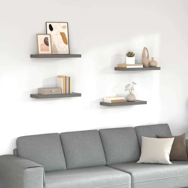 Étagère murale flottante 4 pcs Gris brillant 60x23,5x3,8 cm MDF