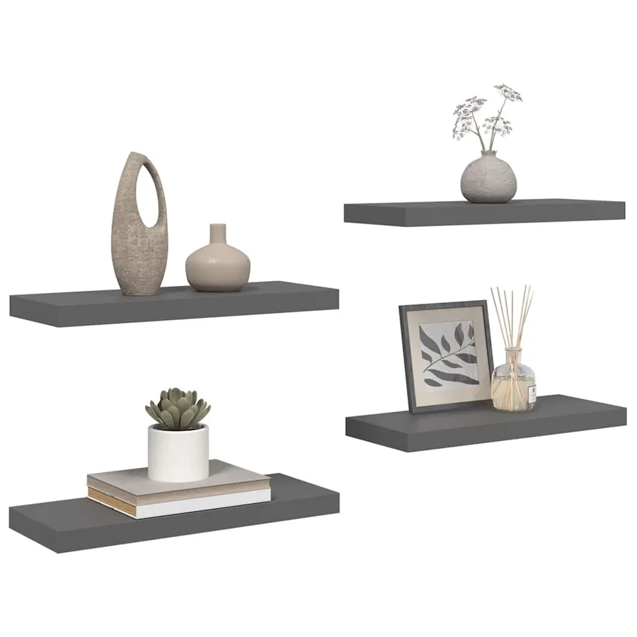 Étagère murale flottante 4 pcs Gris brillant 60x23,5x3,8 cm MDF - 5