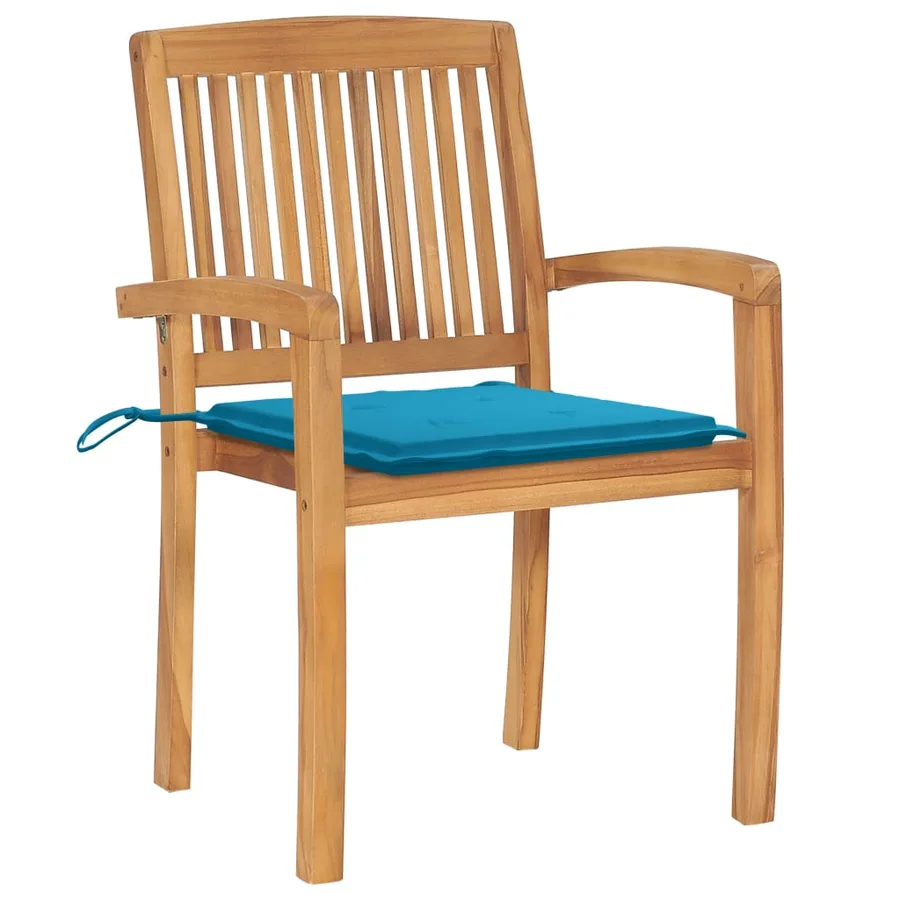 Chaises de jardin empilables avec coussins lot de 8 Teck solide - 3