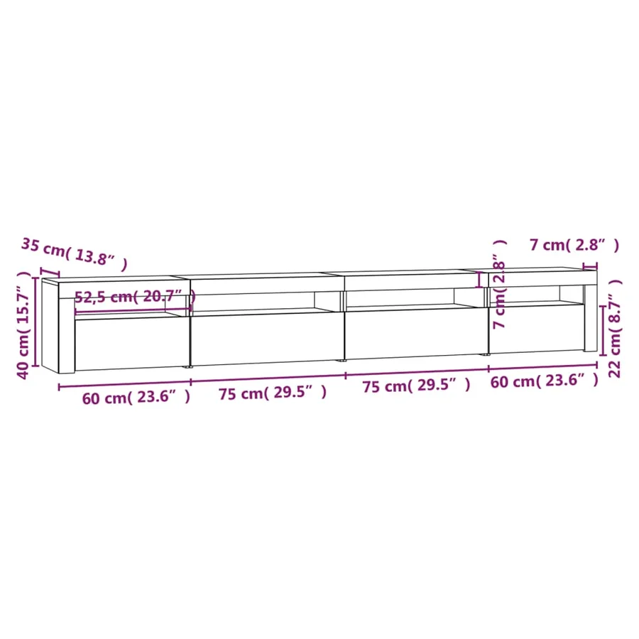 Meuble TV avec lumières LED Sonoma gris 270x35x40 cm - 12