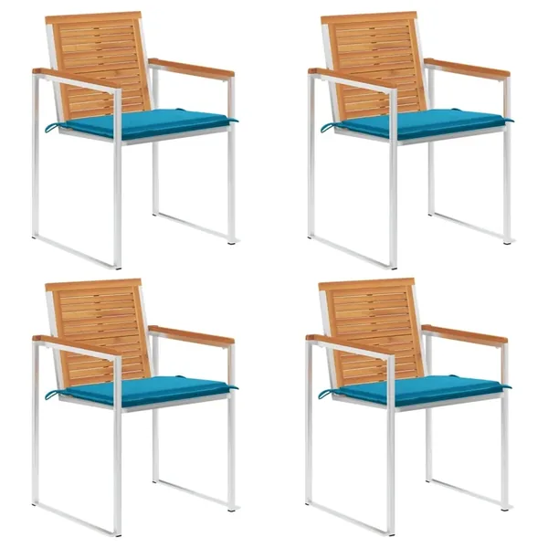 Chaises de jardin lot de 4 avec coussins Bois d'acacia massif