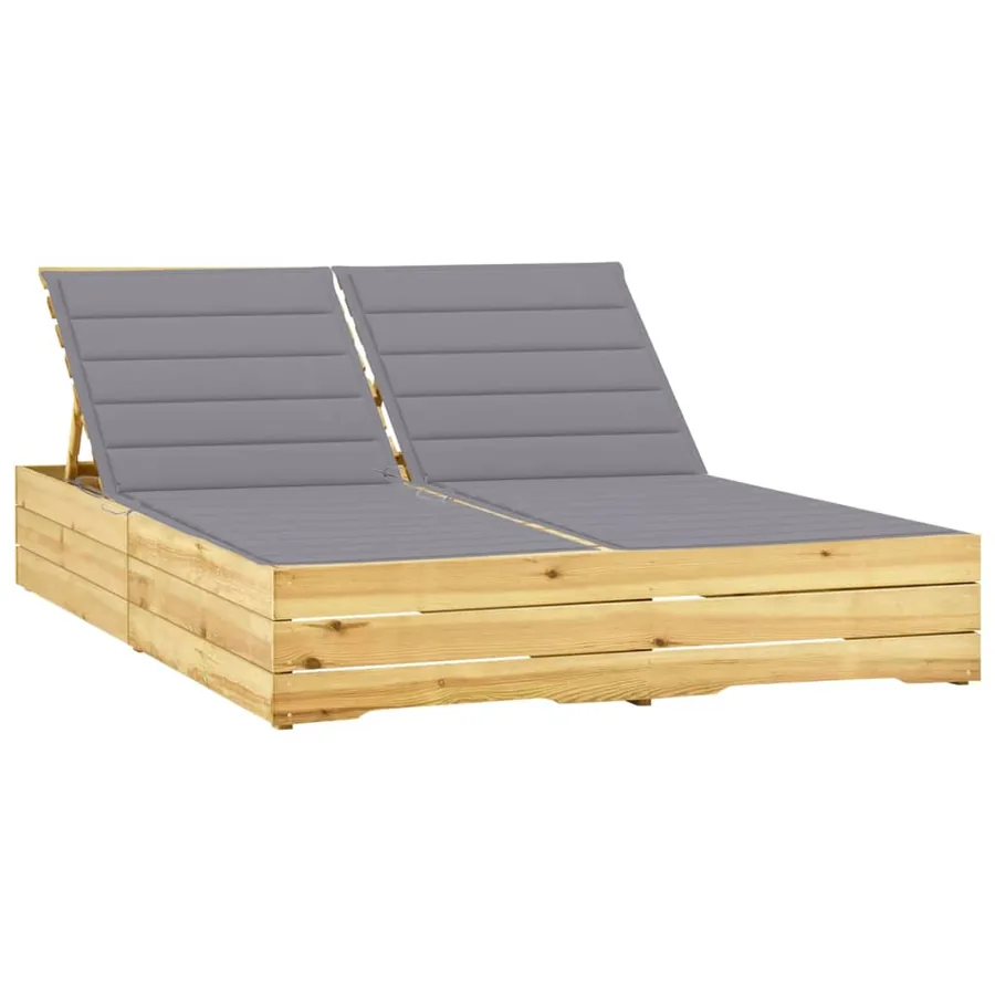 Chaise longue double et coussins gris Bois de pin imprégné