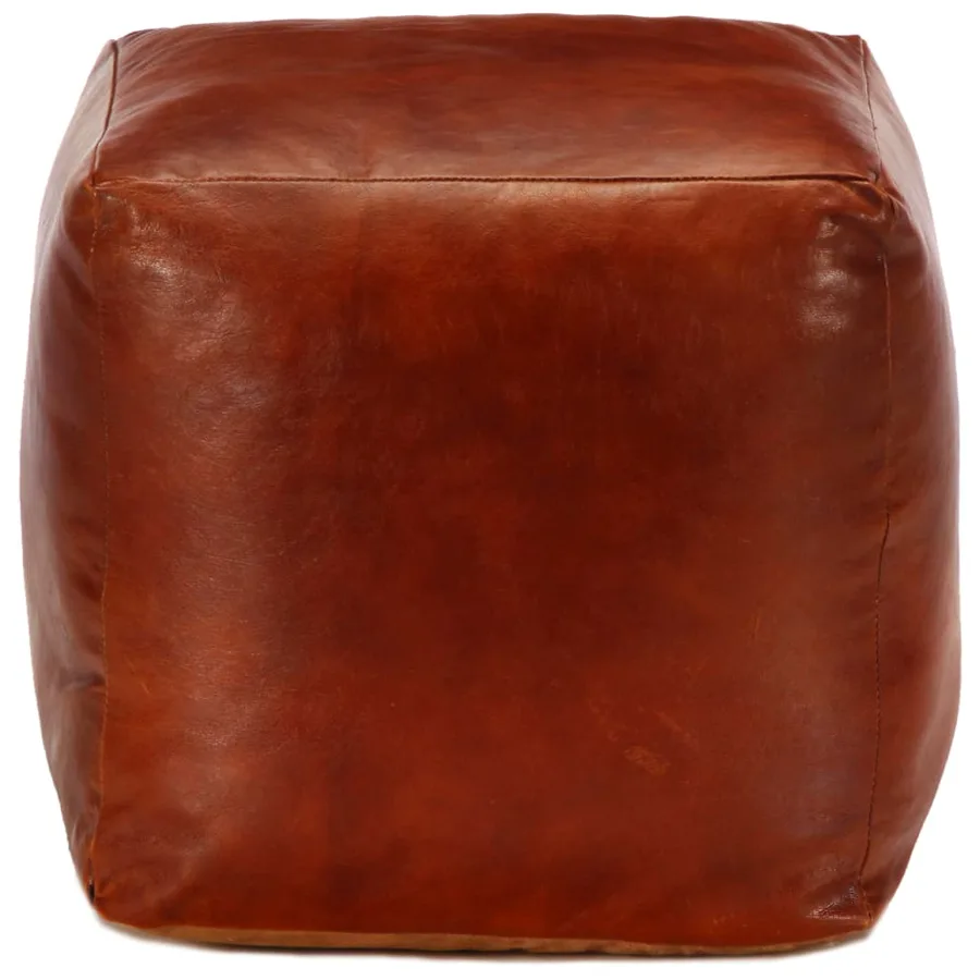 Pouf 40 x 40 x 40 cm Brun roux Cuir véritable de chèvre - 2