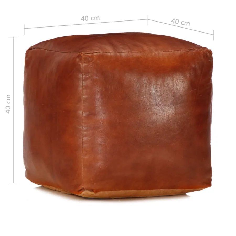 Pouf 40 x 40 x 40 cm Brun roux Cuir véritable de chèvre - 4