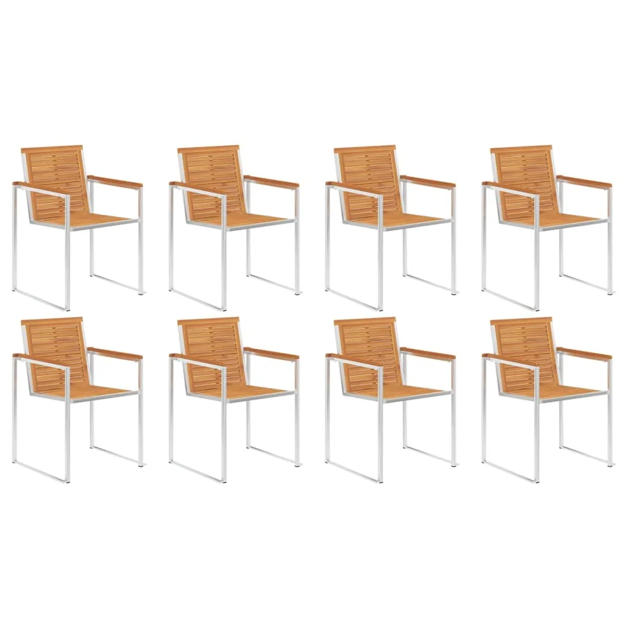 Chaises de jardin lot de 8 avec coussins Bois d'acacia solide - 3