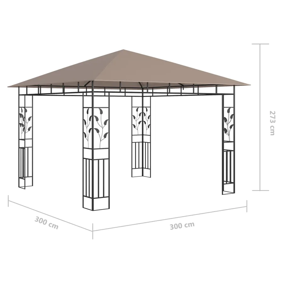 Tonnelle avec moustiquaire et lumières Led 3x3x2,73 m Taupe - 10