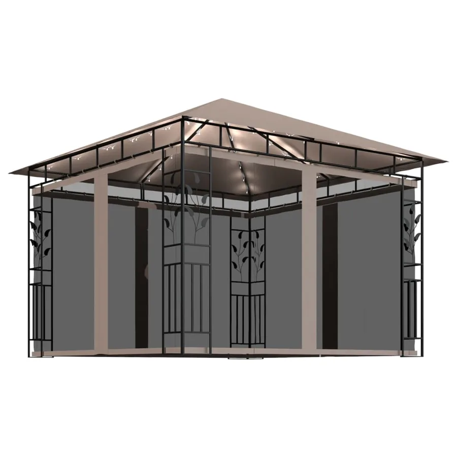 Tonnelle avec moustiquaire et lumières Led 3x3x2,73 m Taupe - 2