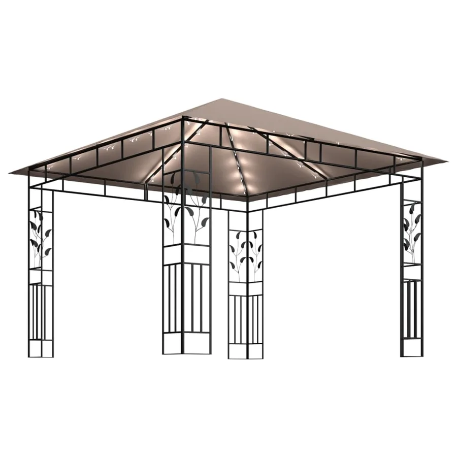 Tonnelle avec moustiquaire et lumières Led 3x3x2,73 m Taupe - 4