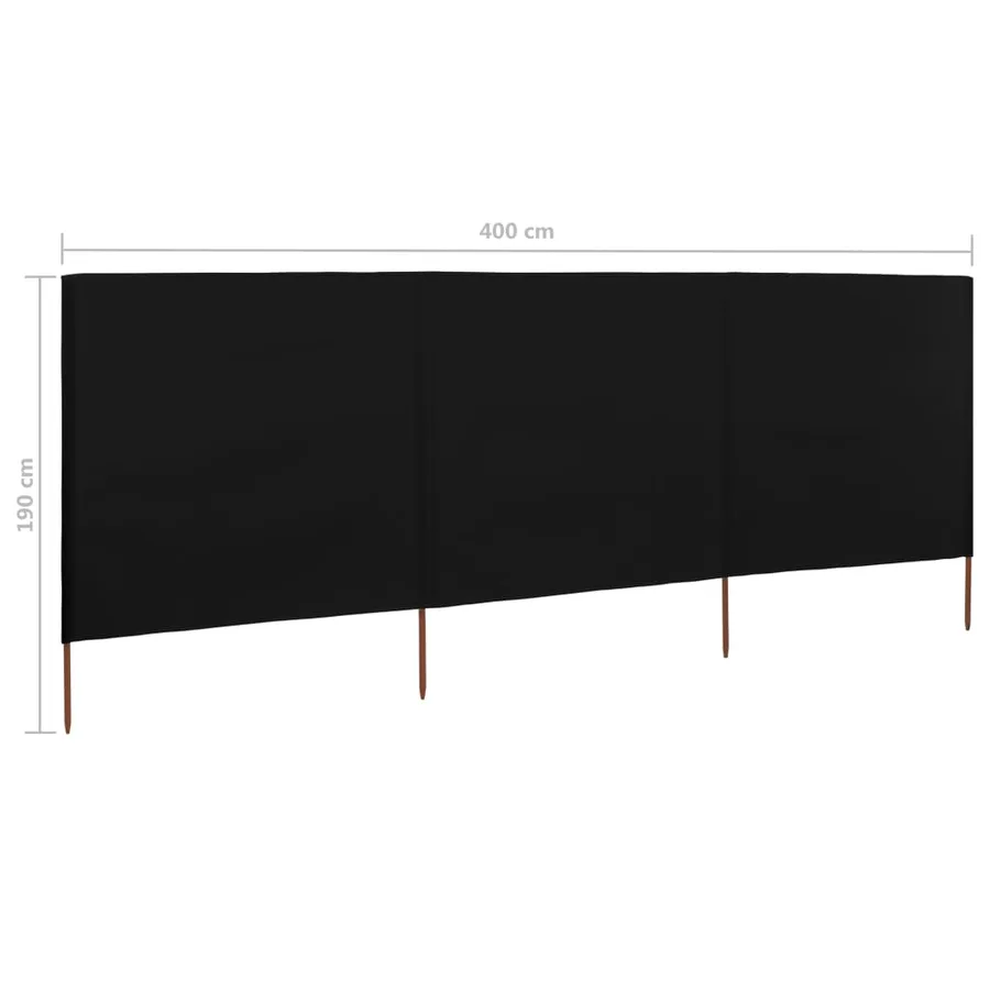Paravent 3 panneaux Tissu 400 x 160 cm Noir - 6