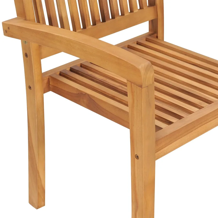 Chaises de jardin empilables avec coussins lot de 4 Teck solide - 6