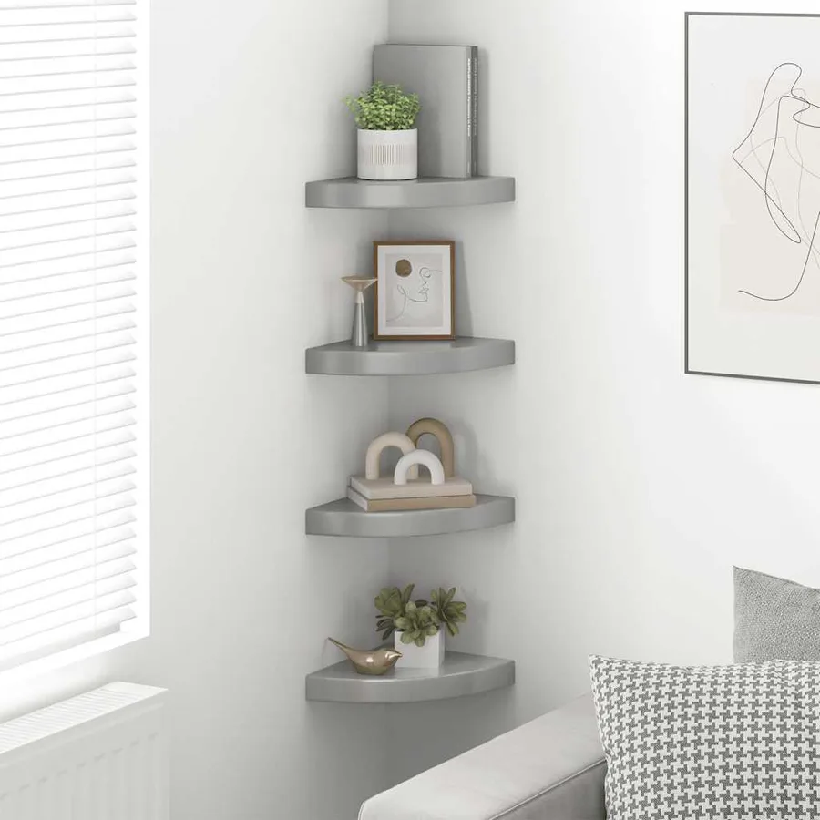 Étagères d'angle flottantes 4 pcs gris brillant 25x25x3,8cm MDF - 3