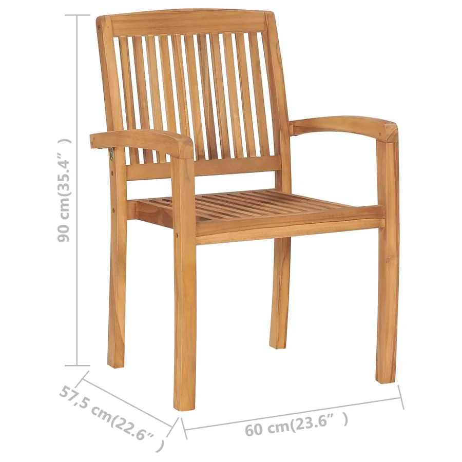 Chaises de jardin empilables avec coussins lot de 4 Teck solide - 11