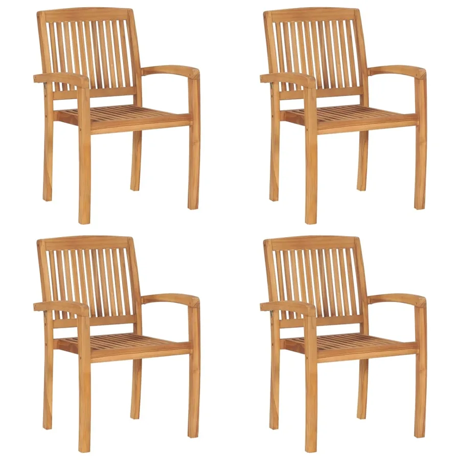 Chaises de jardin empilables avec coussins lot de 4 Teck solide - 2
