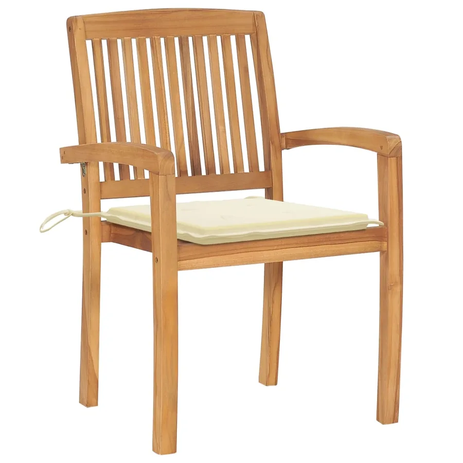 Chaises de jardin empilables avec coussins lot de 4 Teck solide - 3