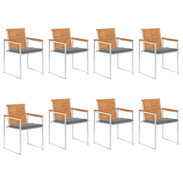Chaises de jardin lot de 8 avec coussins Bois d'acacia solide