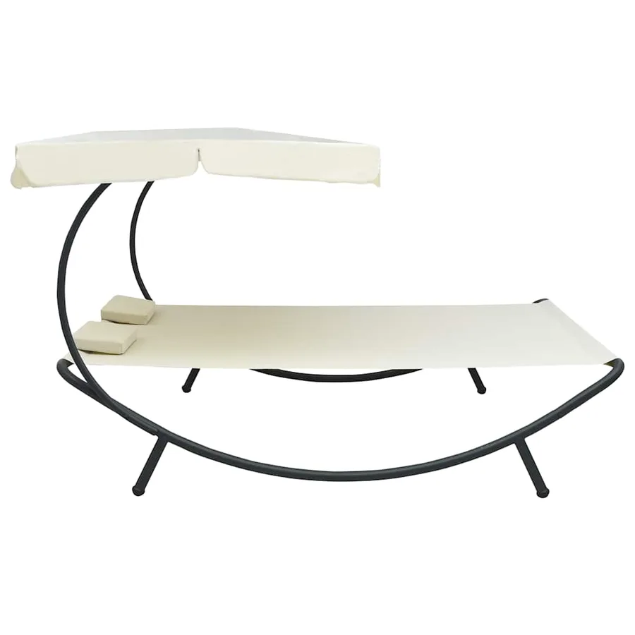 Lit de repos d'extérieur avec auvent et oreillers Blanc crème - 3