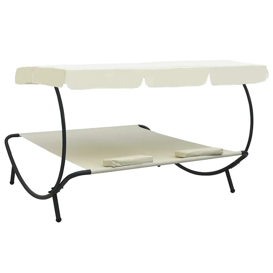 Lit de repos d'extérieur avec auvent et oreillers Blanc crème - 4