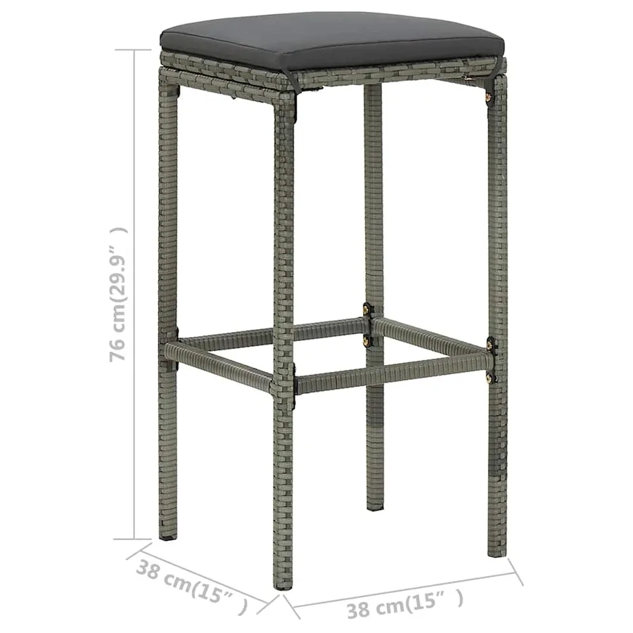 Tabourets de bar avec coussins lot de 4 gris résine tressée - 8