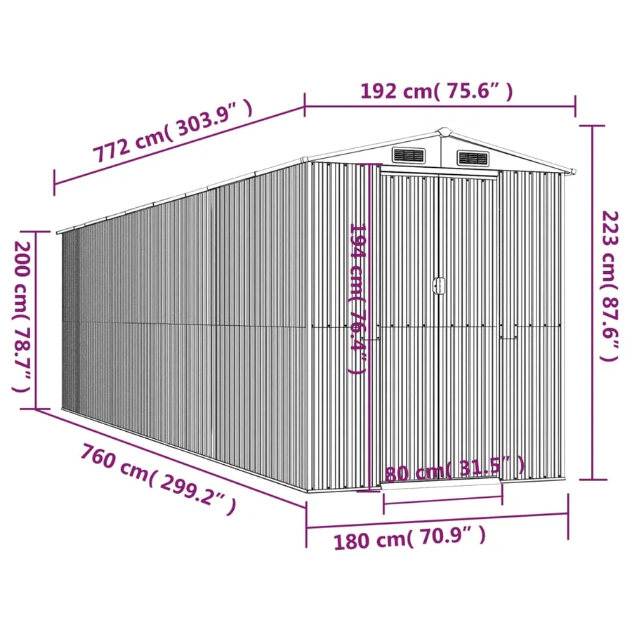 Abri de jardin Vert 192x772x223 cm Métal galvanisé - 8