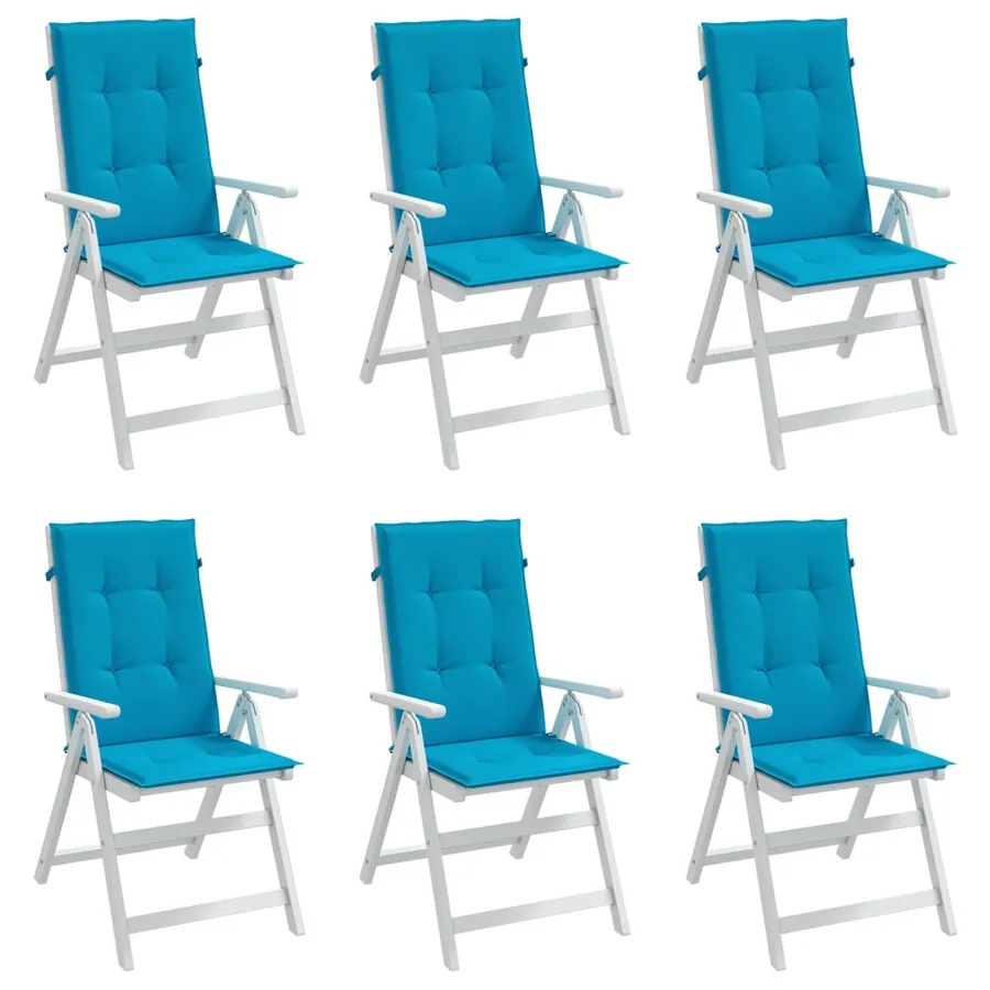 Coussins de chaise de jardin à dossier haut lot de 6 bleu tissu - 4