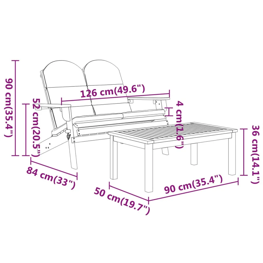 Ensemble de salon de jardin Adirondack 2 pcs bois acacia solide - 9