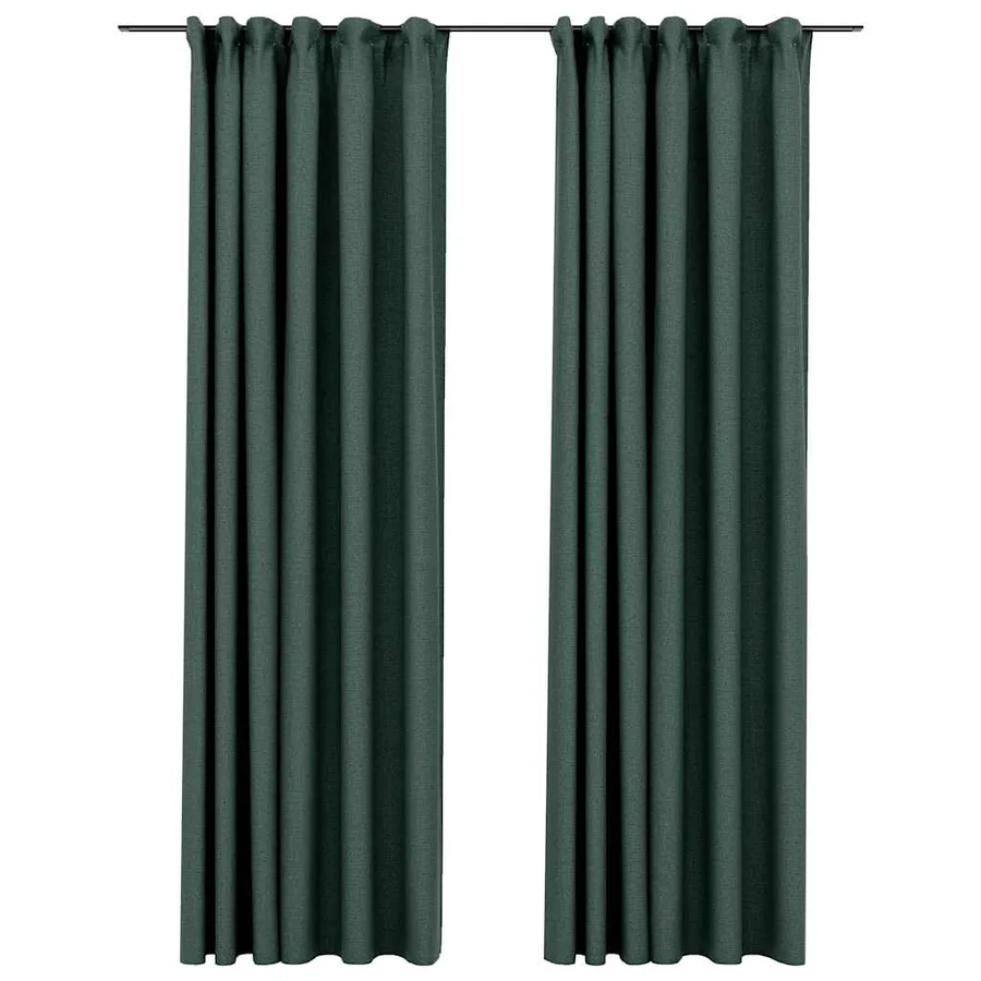 Rideaux occultants aspect lin avec crochets 2pcs Vert 140x225cm - 2