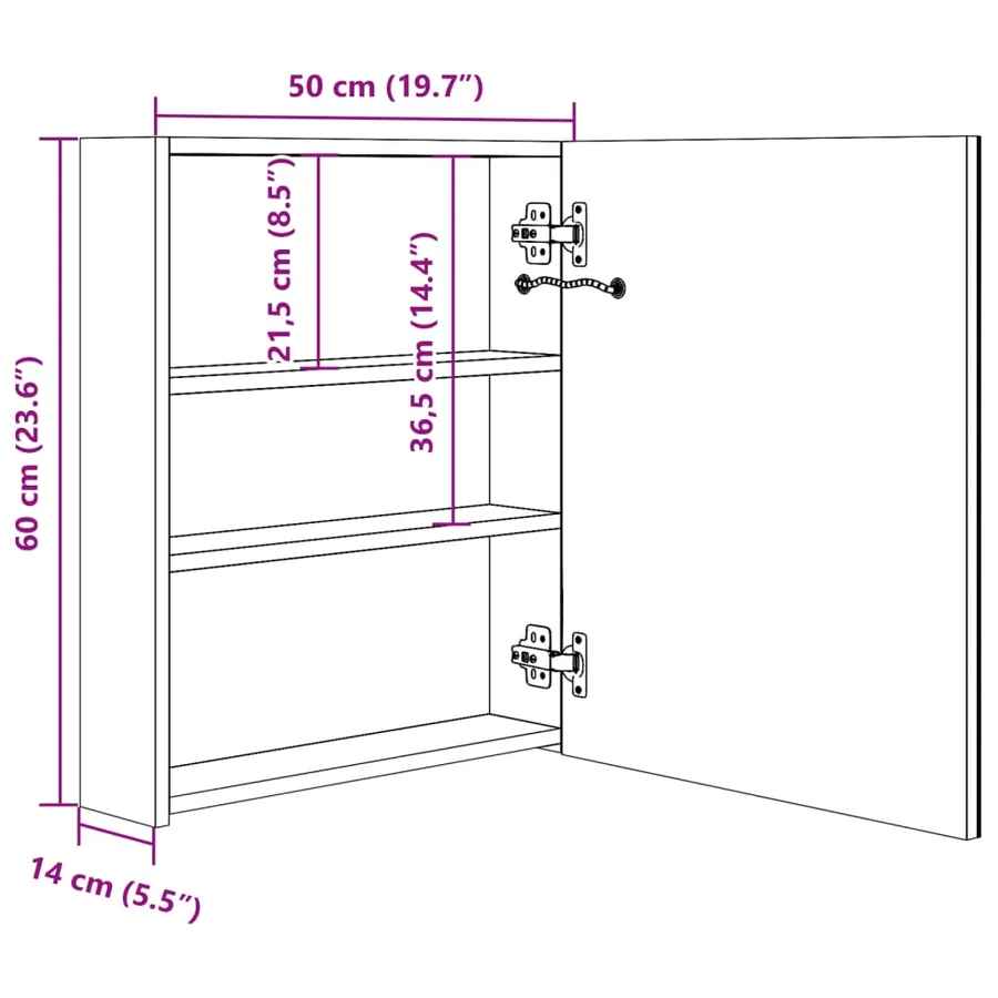 Armoire de salle de bain à miroir LED noir brillant 50x14x60 cm - 8