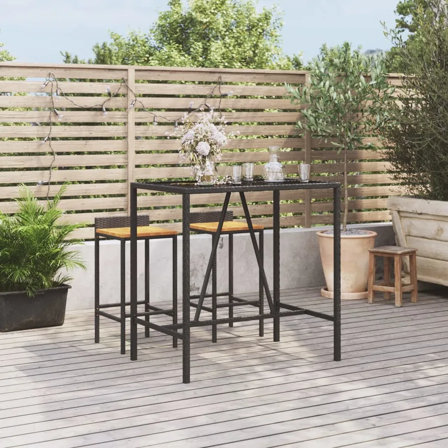 Table de bar et dessus en verre noir 110x70x110 cm poly rotin