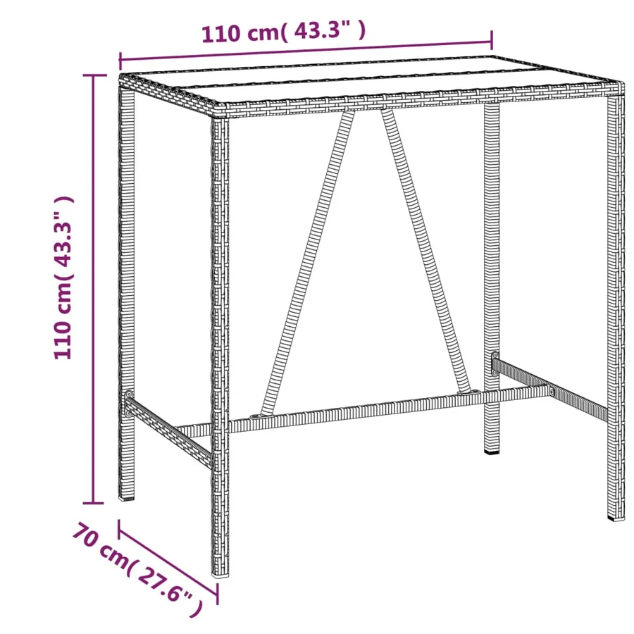 Table de bar et dessus en verre noir 110x70x110 cm poly rotin - 6