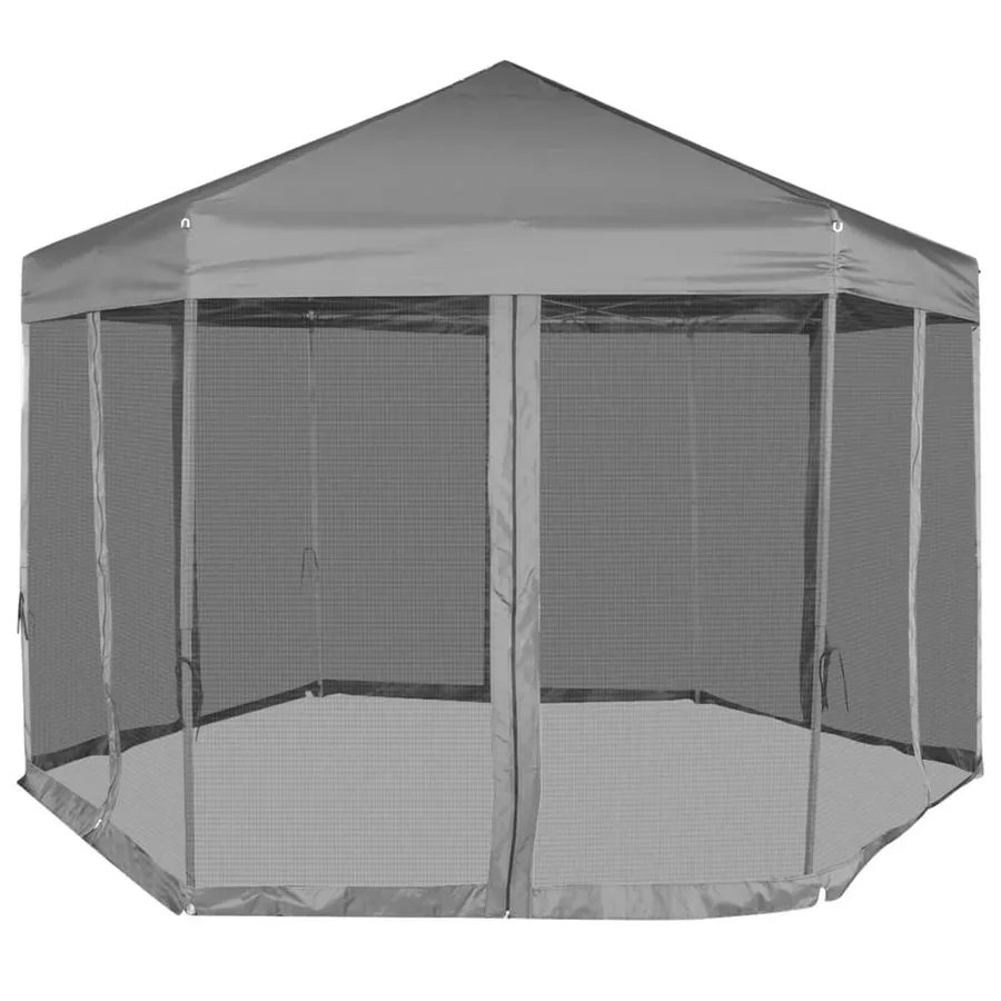 Chapiteau hexagonal avec 6 parois latérales Gris 3,6x3,1 m - 2