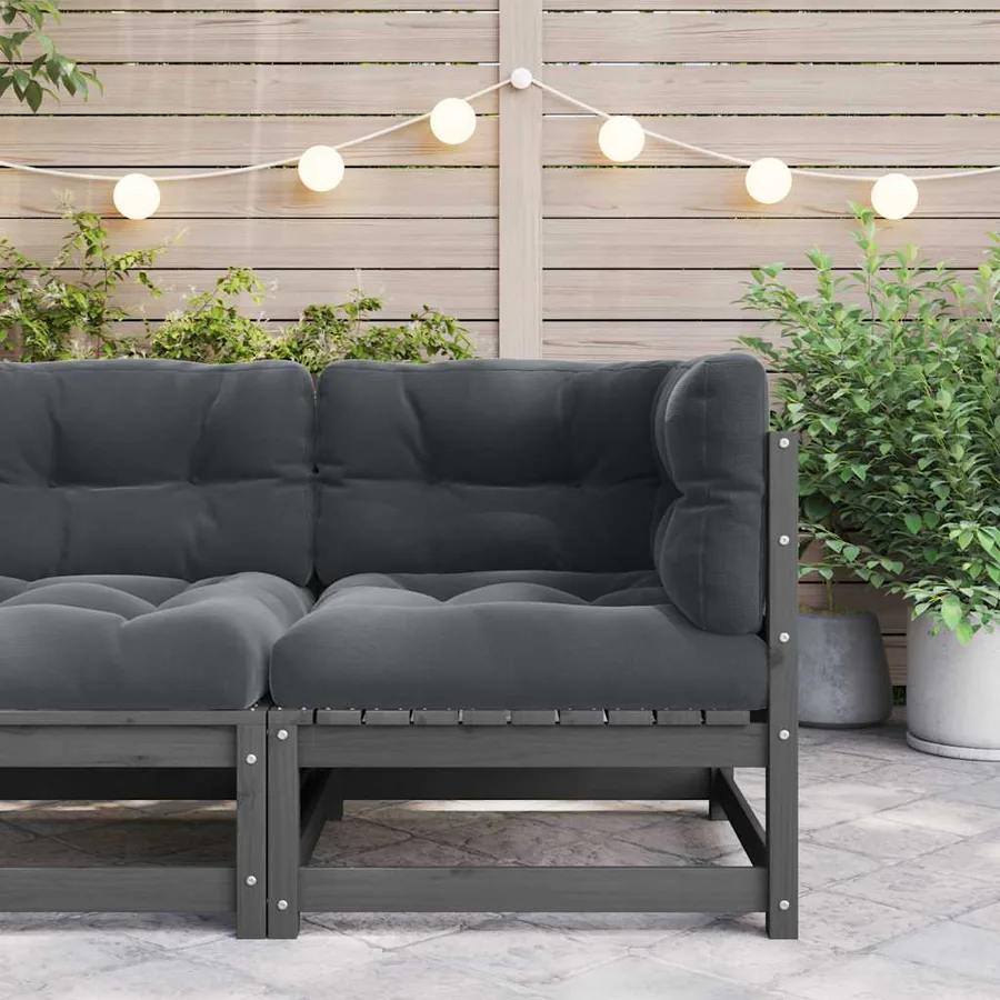 Canapé d'angle de jardin coussins anthracite Bois de pin massif - 3