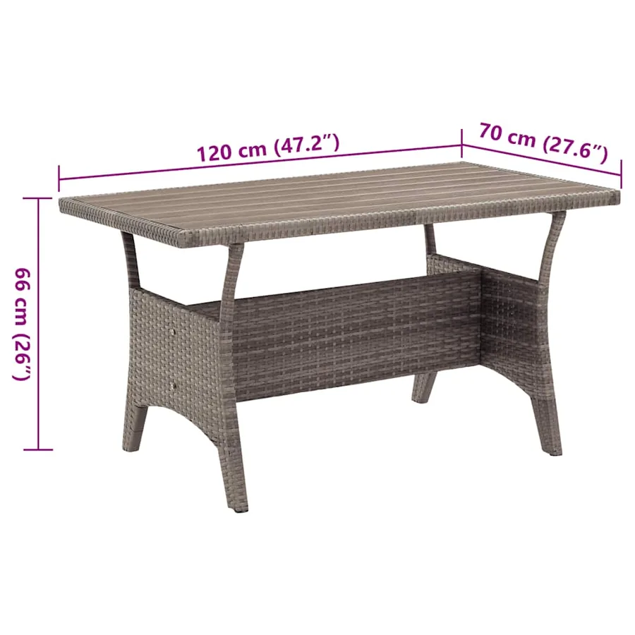 Table de jardin Gris 120x70x66 cm Résine tressée - 6